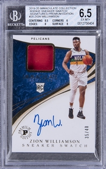 2019-20 Immaculate Collection Rookie Sneaker Swatch Signatures Premium Edition #PE-ZWL Zion Williamson Signed Patch Rookie Card (#35/40) – BGS EX-MT+ 6.5/BGS 10